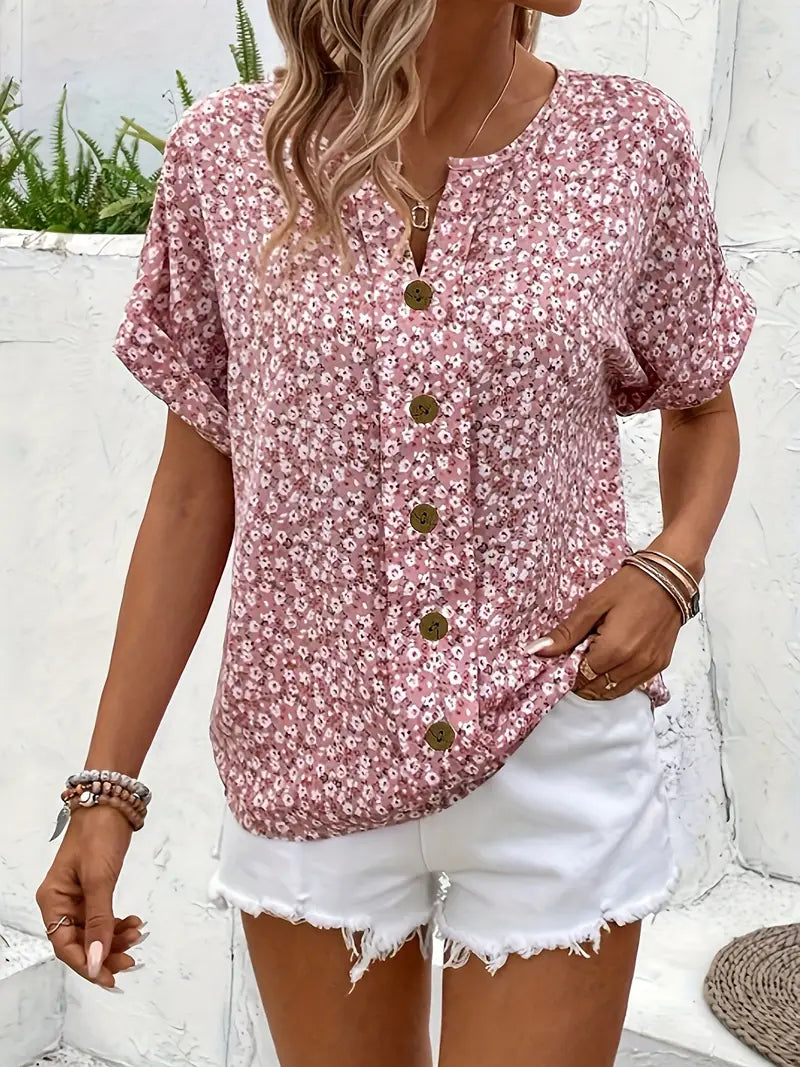 Viscose Button-Front Blouse with Floral Print