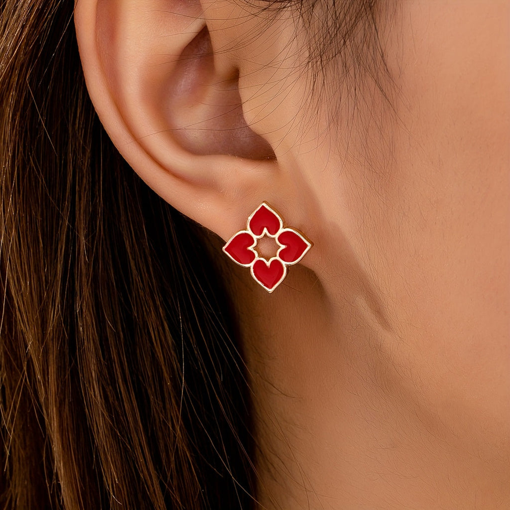 Enamel Heart Stud Earrings in Four Colours