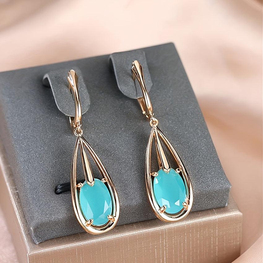 Gold-Plated Teardrop Zirconia Long Pendant Earrings