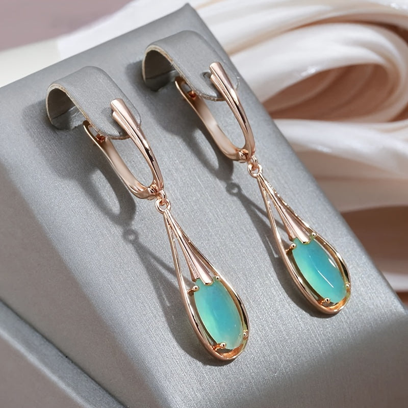 Gold-Plated Teardrop Zirconia Long Pendant Earrings