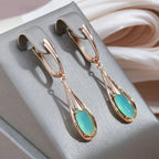 Gold-Plated Teardrop Zirconia Long Pendant Earrings