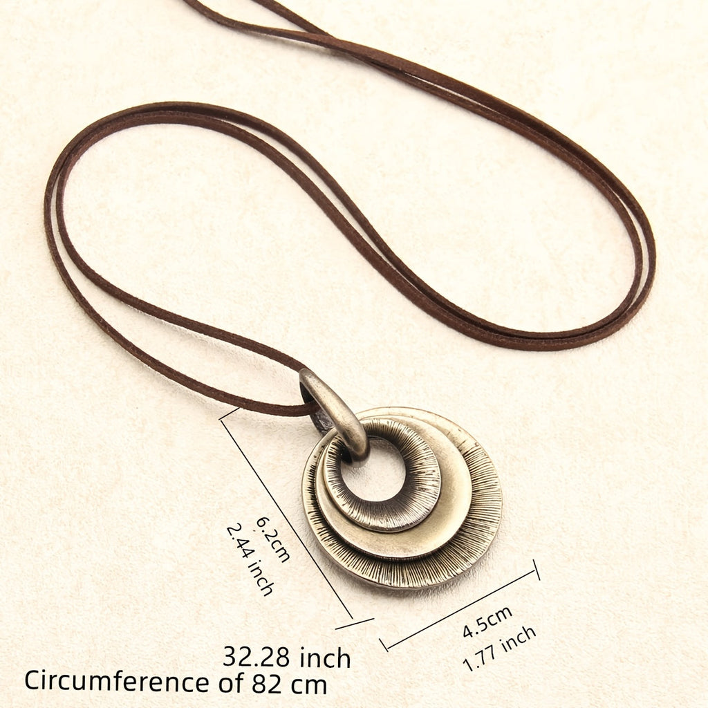 Vintage Layered Disc Long Pendant Necklace