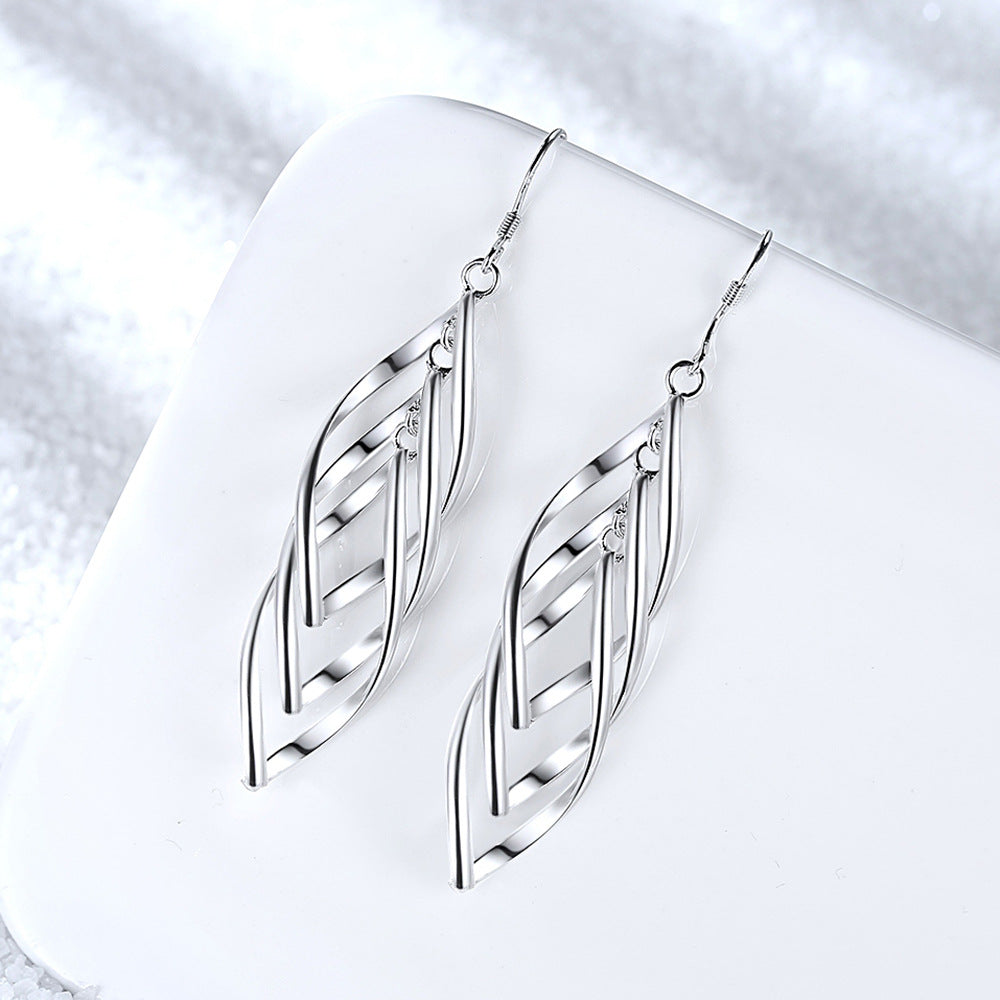 Woven Wave Earrings in White Gold Tone