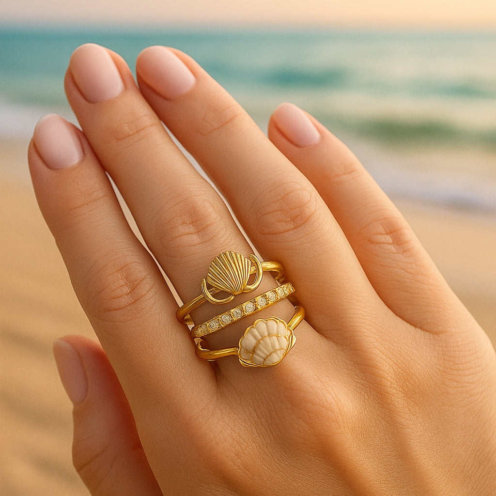 Shell Gold-Tone Ring Set