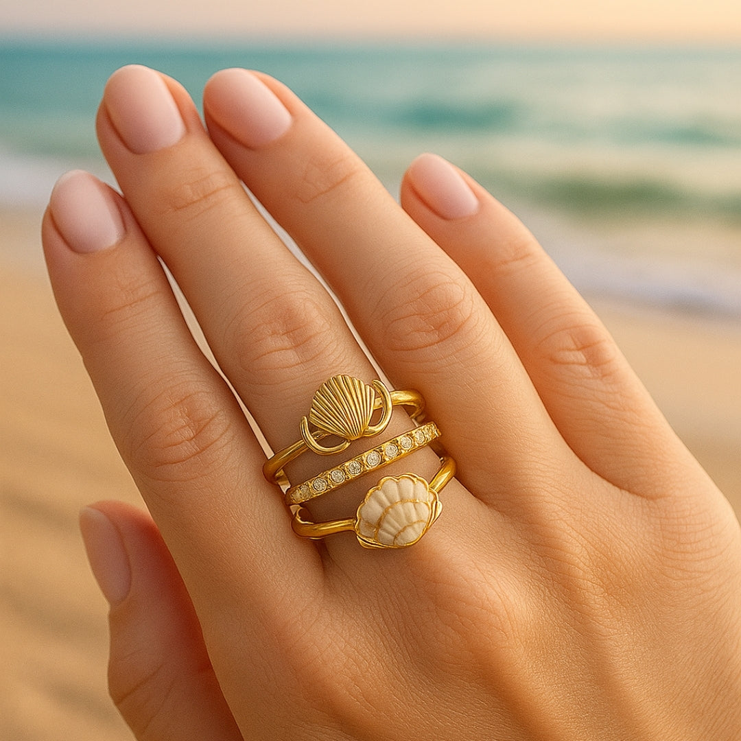 Shell Gold-Tone Ring Set