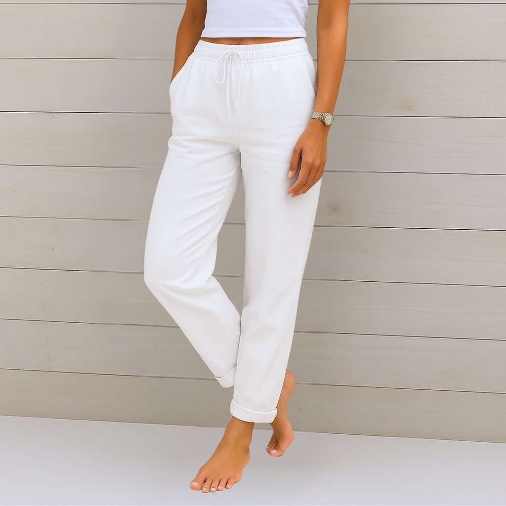 Linen Straight-Leg Trousers with a Drawstring Tie