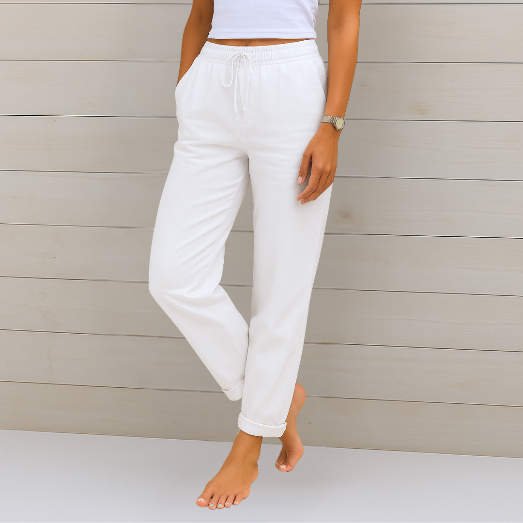 Linen Straight-Leg Trousers with a Drawstring Tie
