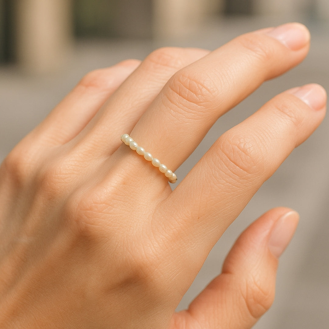 Pearl-Look Bead Stacking Band in Gold Tone