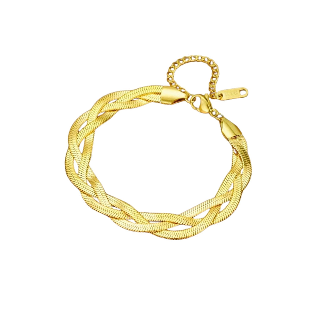 Set met slangenketting en armband in goudkleurig staal