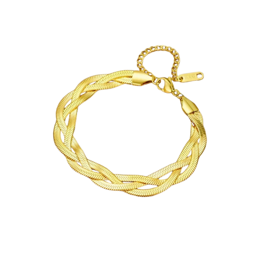 Set met slangenketting en armband in goudkleurig staal