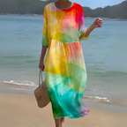Round Neck Long Sleeve Kaftan Maxi Dress
