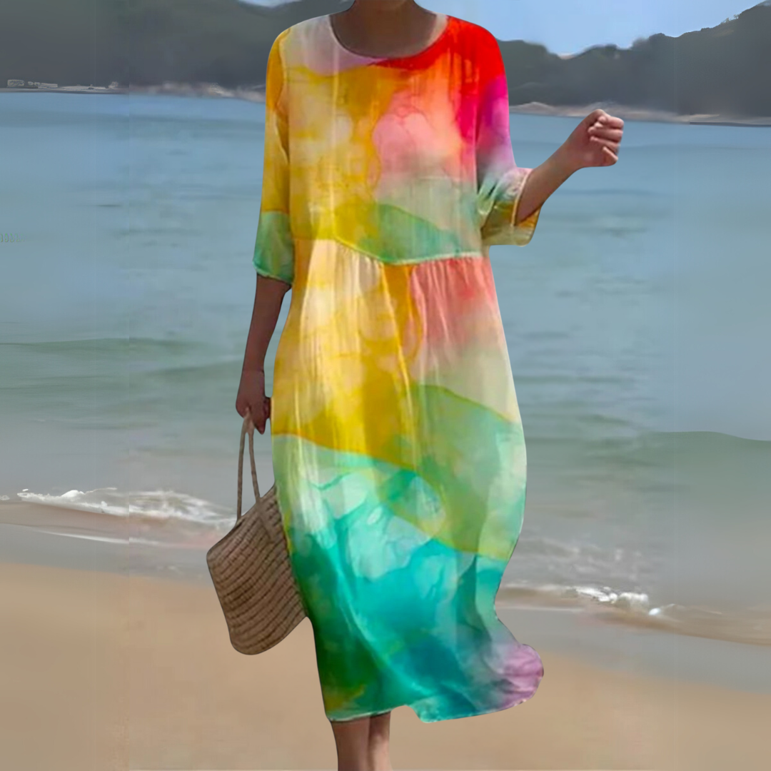 Round Neck Long Sleeve Kaftan Maxi Dress