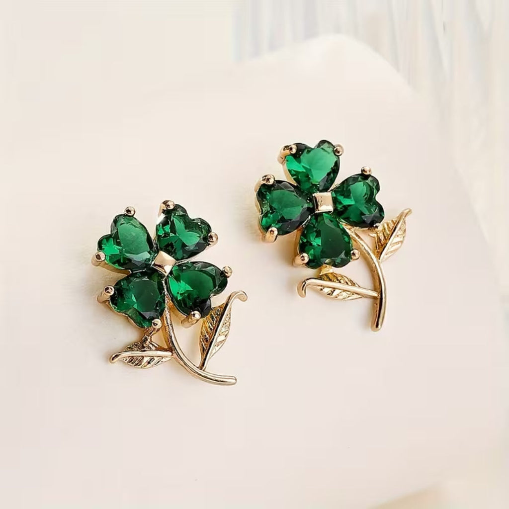 Emerald-Look Clover Stud Earrings