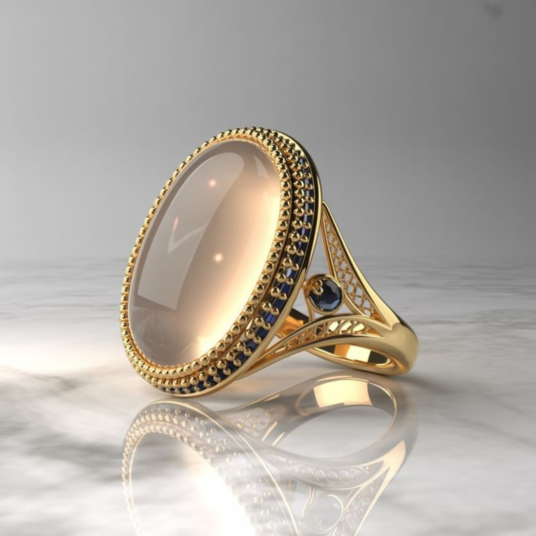 Vintage retro vergulde ring met ovale statementsteen