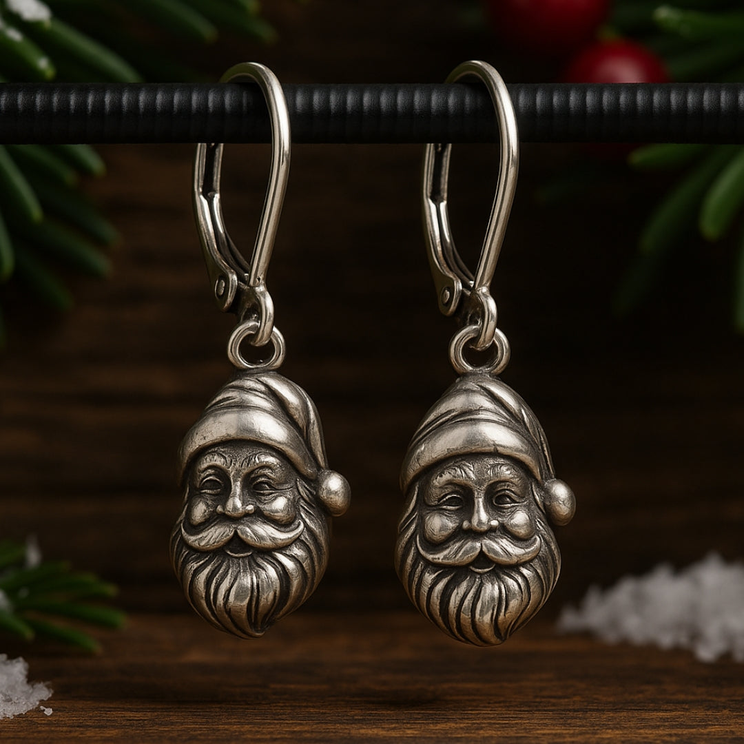 Silver-Tone Santa Earrings