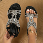 Rhinestone Flat Sandals with Slingback Strap
