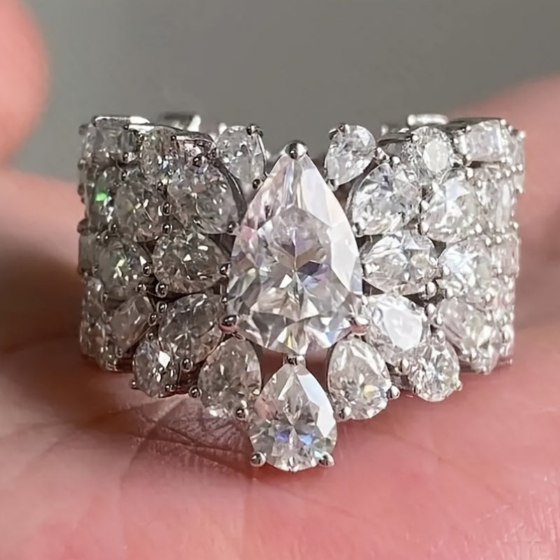 White Gold-Plated Zirconia Wedding-Style Ring