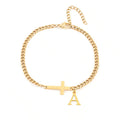 Pulseira com Inicial e Cruz em Tom Dourado