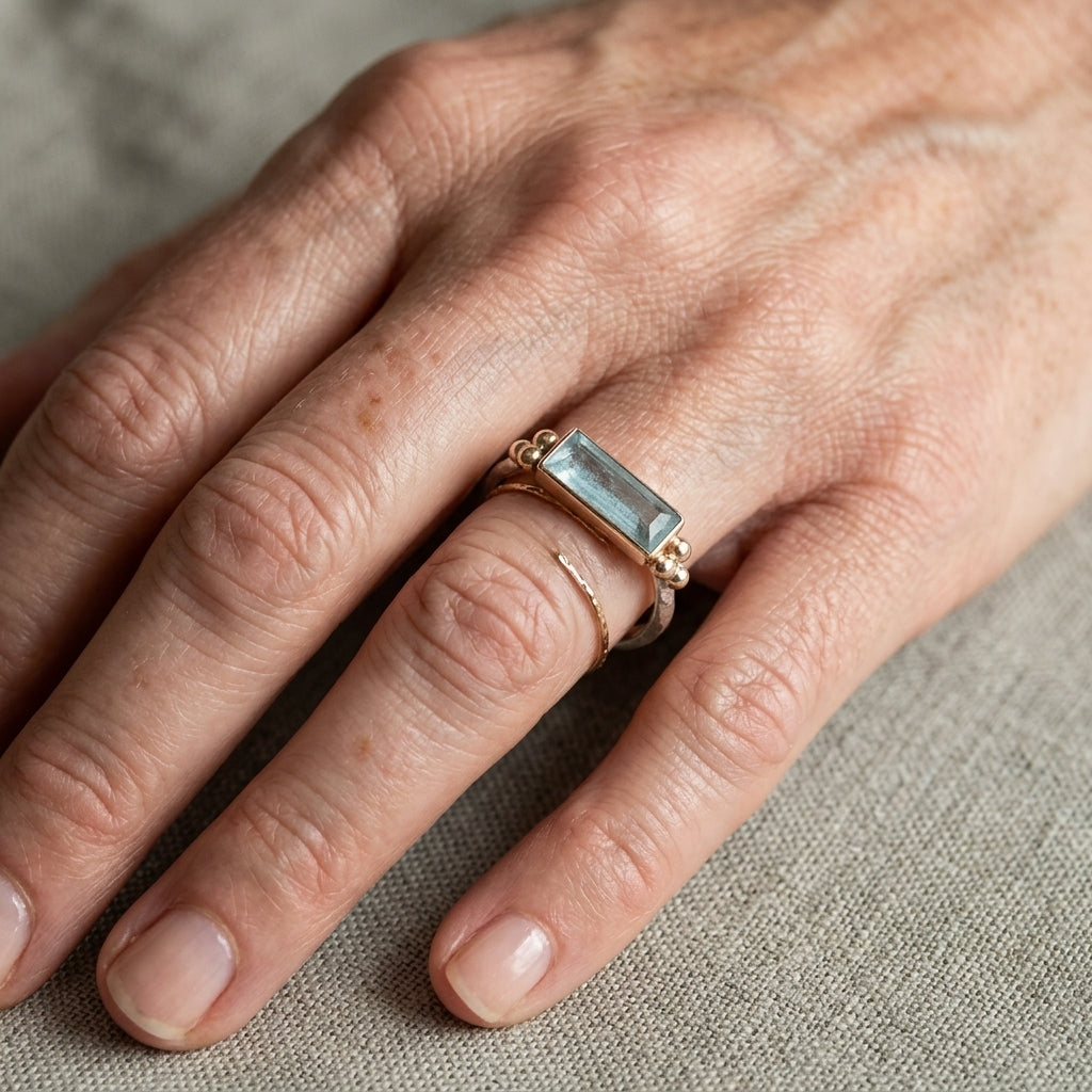 White Glass Rectangular Statement Ring