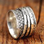 Vintage-Style Boho Floral Wide Silver-Plated Ring