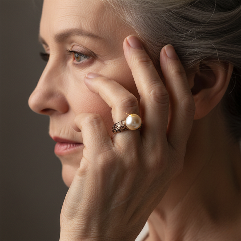 Ring met parellook en geëtste roségoudkleurige band