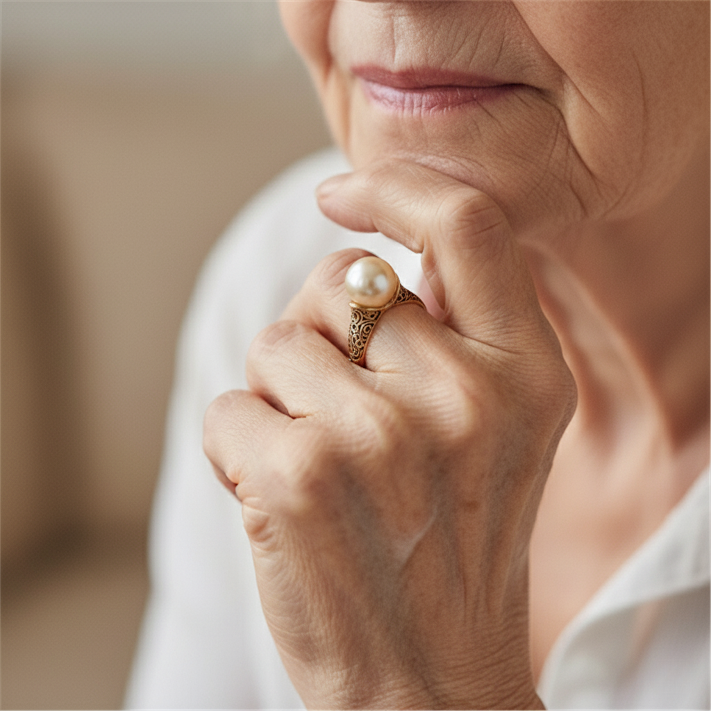 Ring met parellook en geëtste roségoudkleurige band