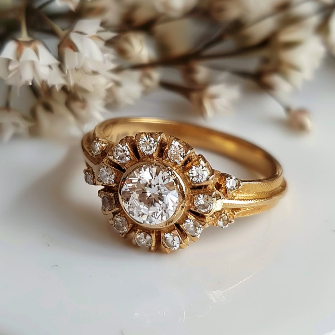 Goudkleurige mandalaring met zirkonia