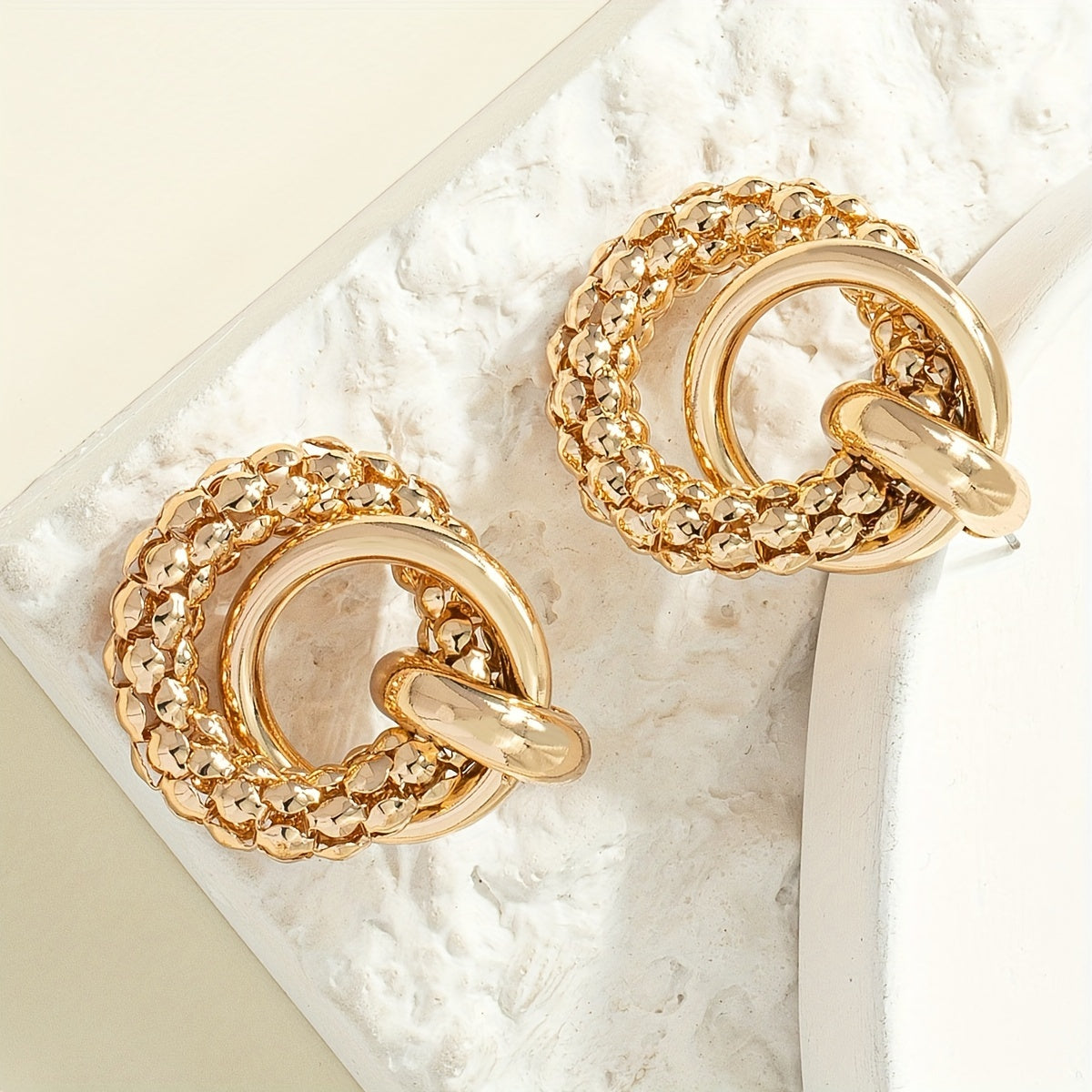 Circle Geometric Earrings in Gold Tone