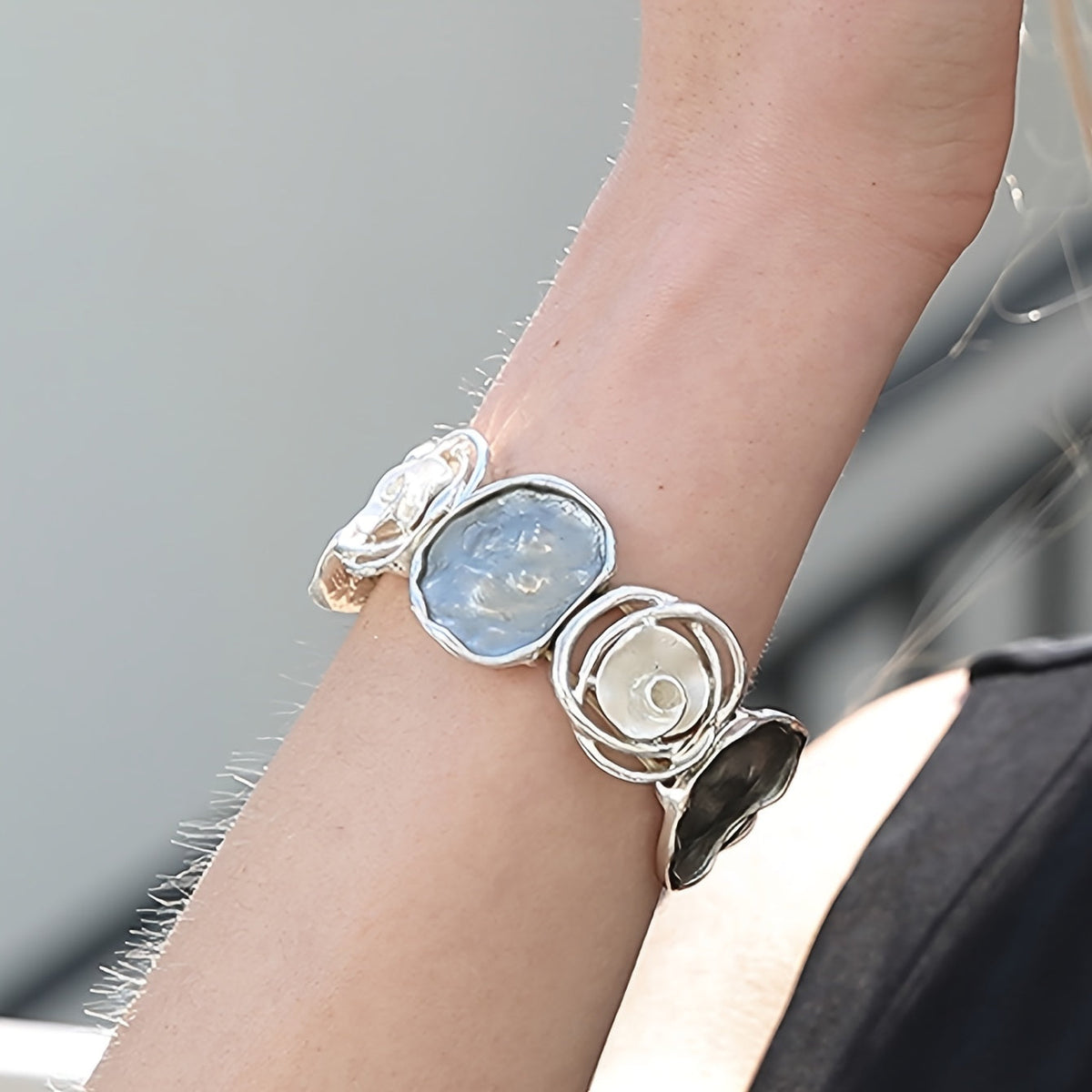 Bohemian Round Flower Geometric Stretch Cuff Bracelet