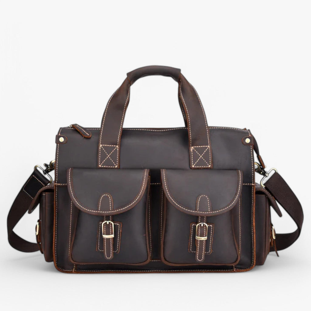 Classic Dark Brown Vintage Leather Document Folder Bag