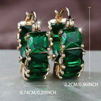 Green Baguette Stone Hoop Earrings