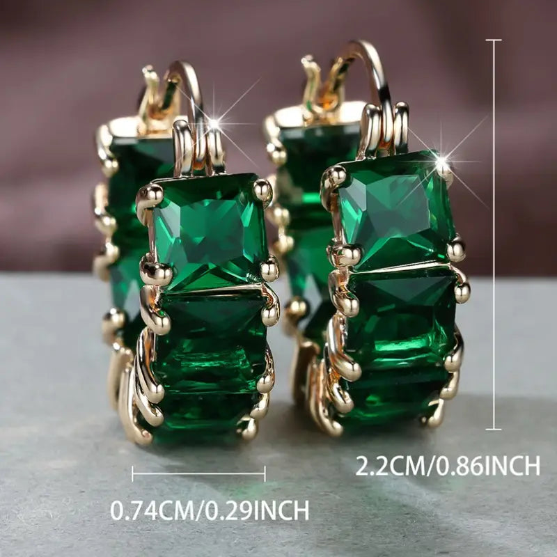 Green Baguette Stone Hoop Earrings