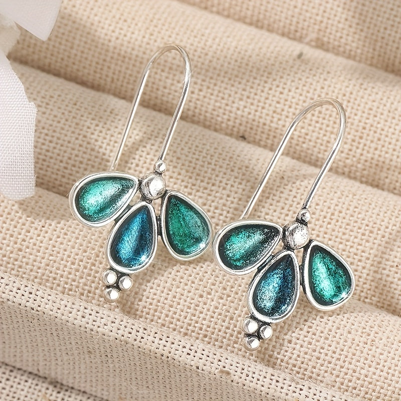 Teal Glass Floral Drop Earrings