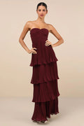 Lightweight Strapless Tiered Ruffle Maxi Dress