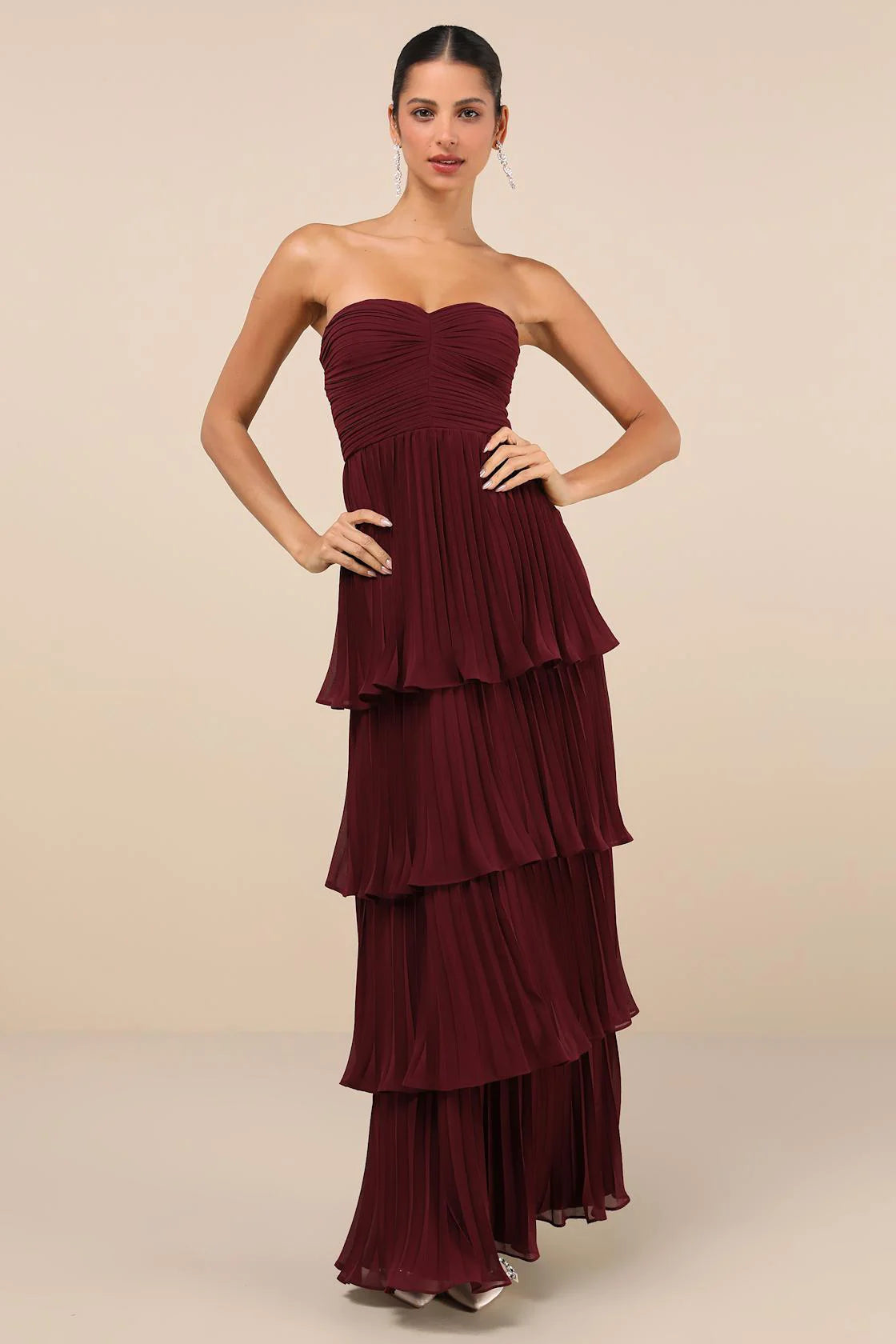 Lightweight Strapless Tiered Ruffle Maxi Dress