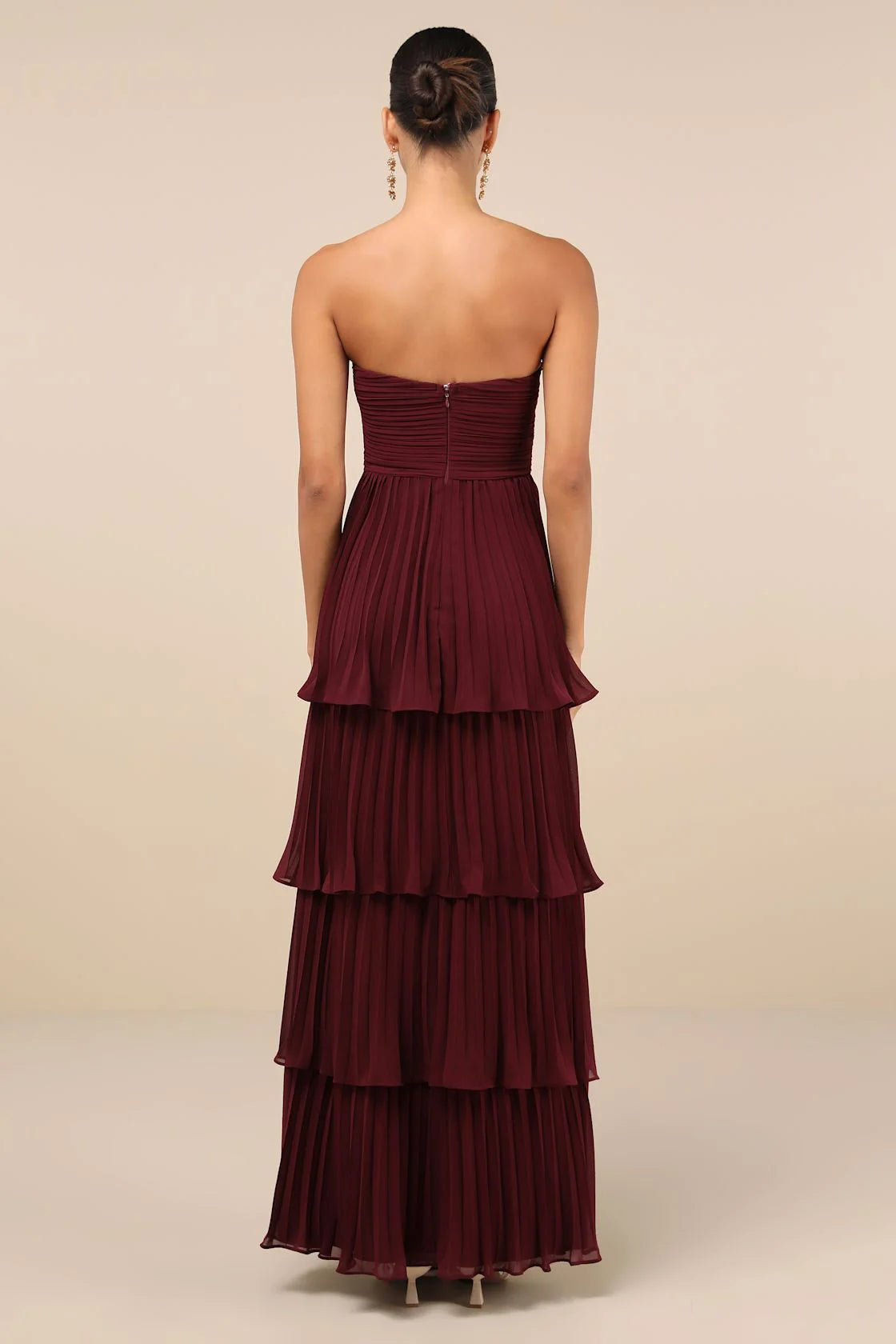 Lightweight Strapless Tiered Ruffle Maxi Dress