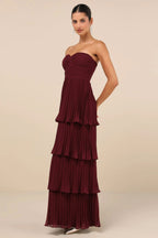 Lightweight Strapless Tiered Ruffle Maxi Dress
