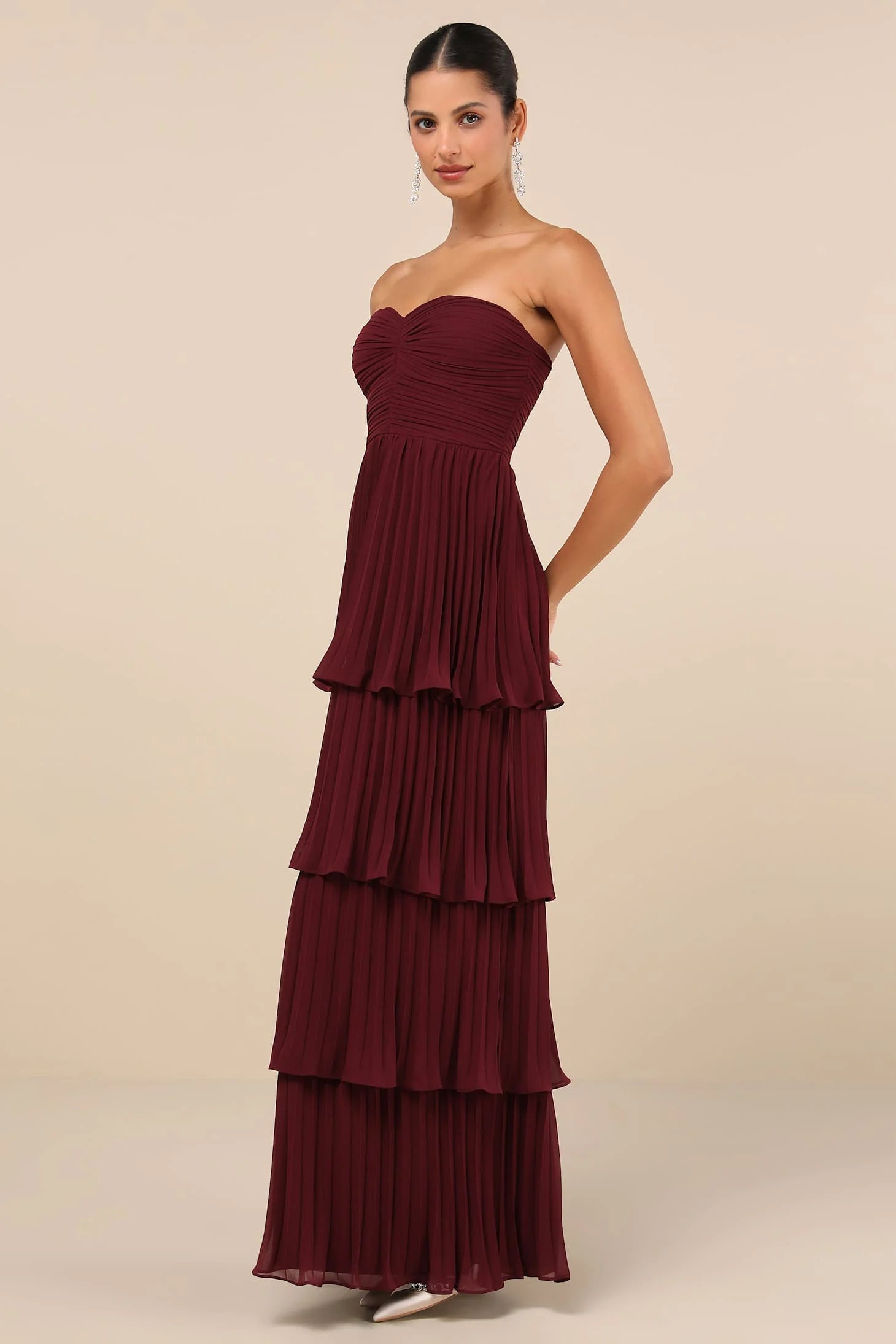 Lightweight Strapless Tiered Ruffle Maxi Dress