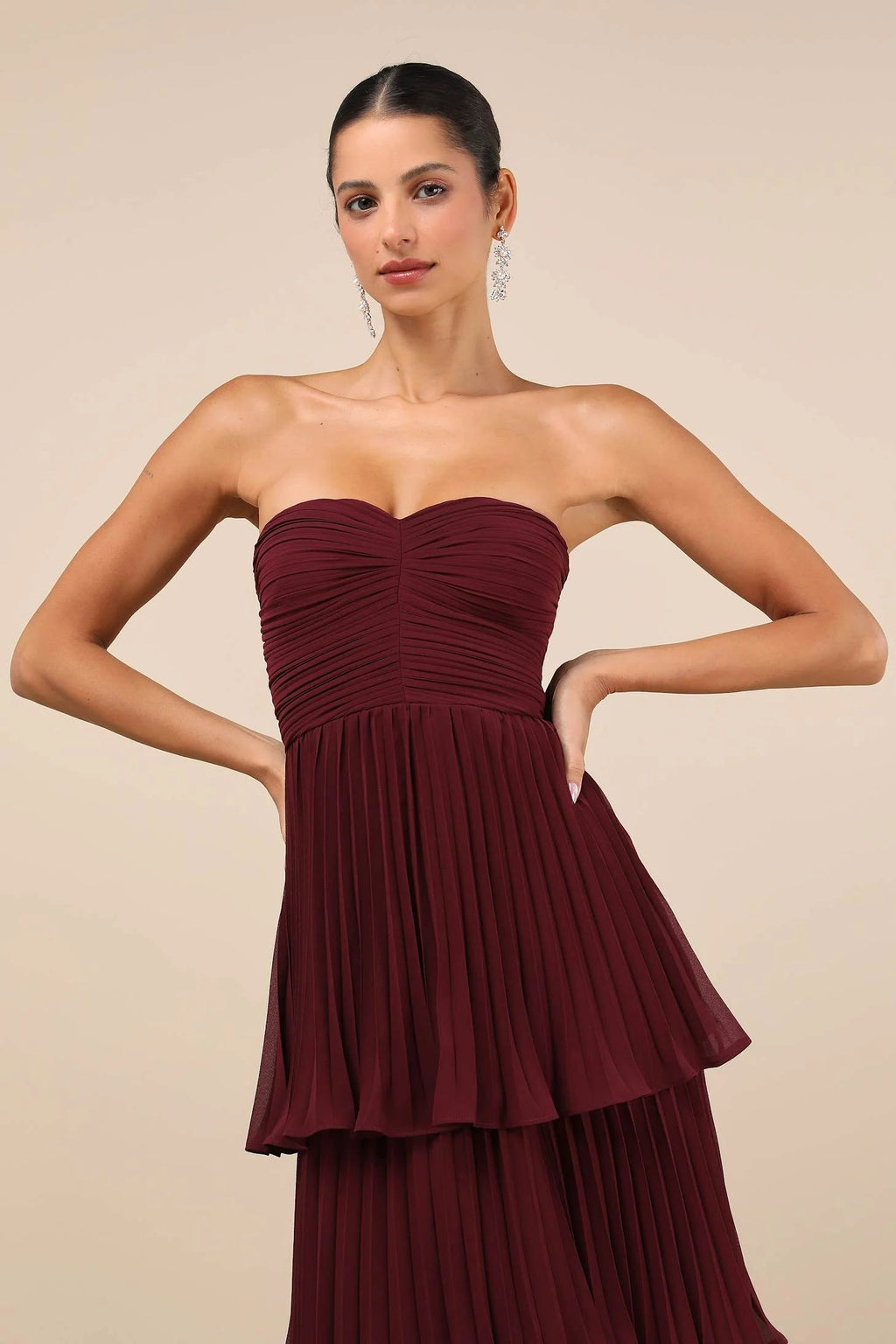 Lightweight Strapless Tiered Ruffle Maxi Dress