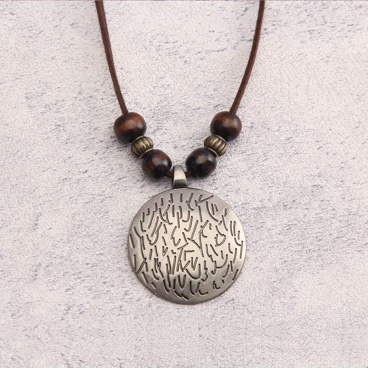 Vintage Zodiac Wooden Bead Pendant Necklace