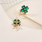 Emerald-Look Clover Stud Earrings