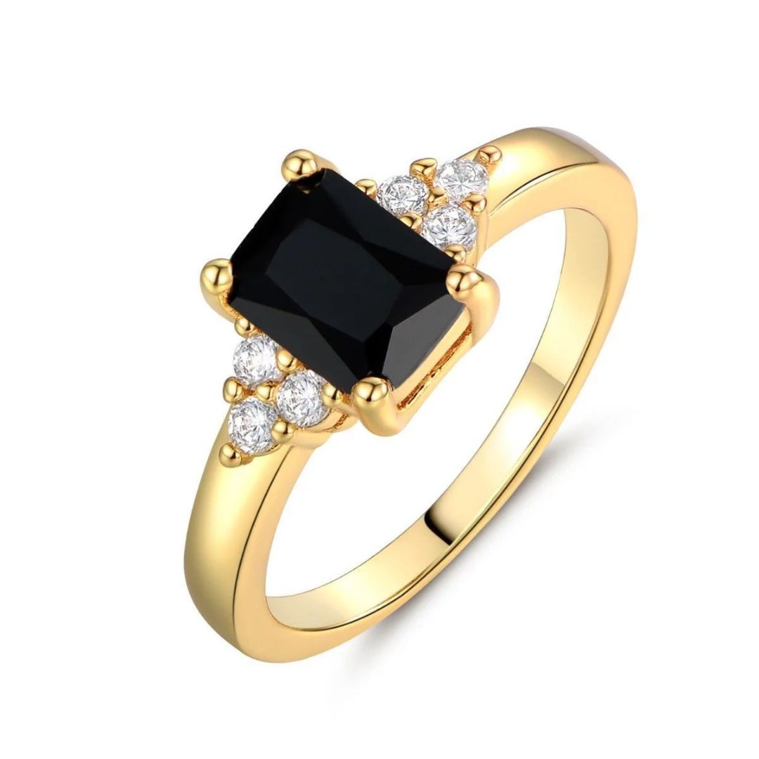 Black Zirconia Gold-Tone Ring