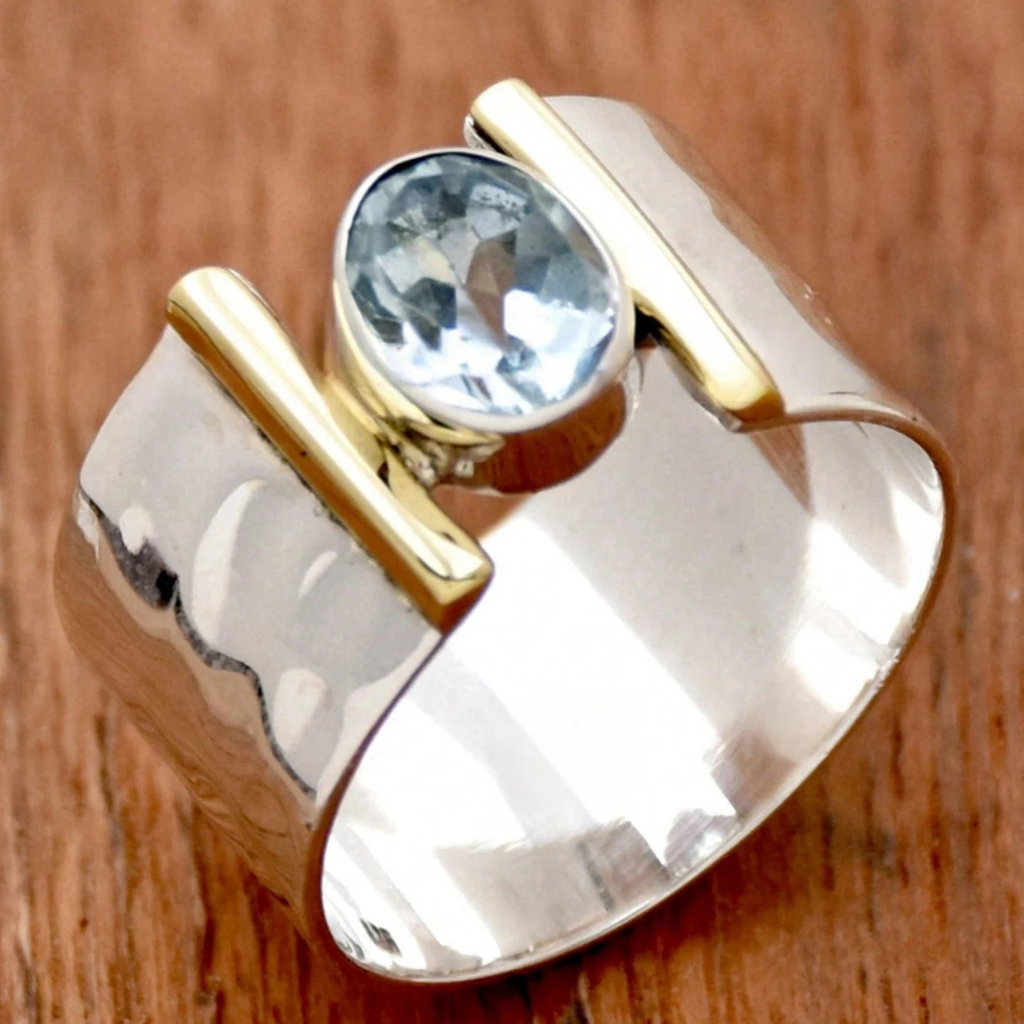 Silver-Tone Blue Gemstone-Look Ring