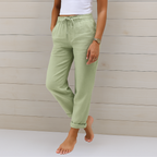 Linen Straight-Leg Trousers with a Drawstring Tie