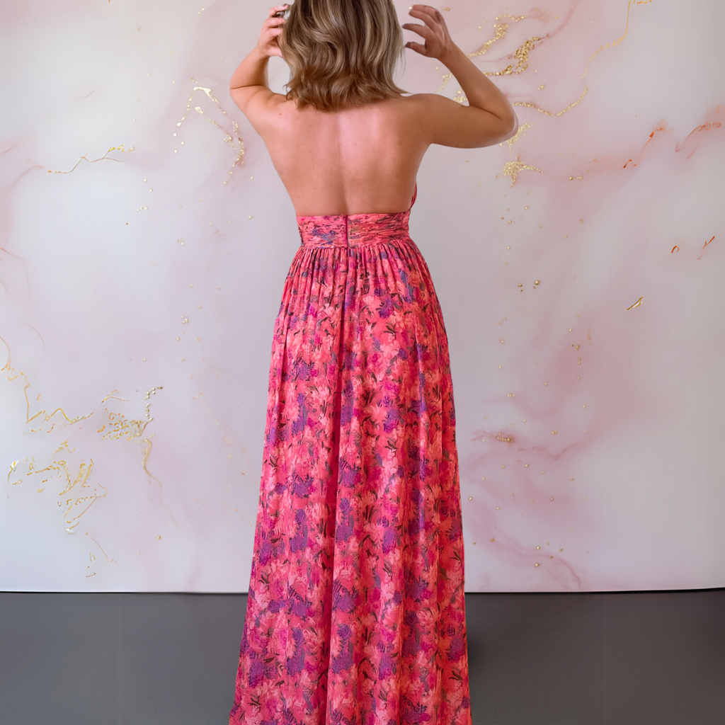 Sleeveless Halter Backless Front-Slit Maxi Dress