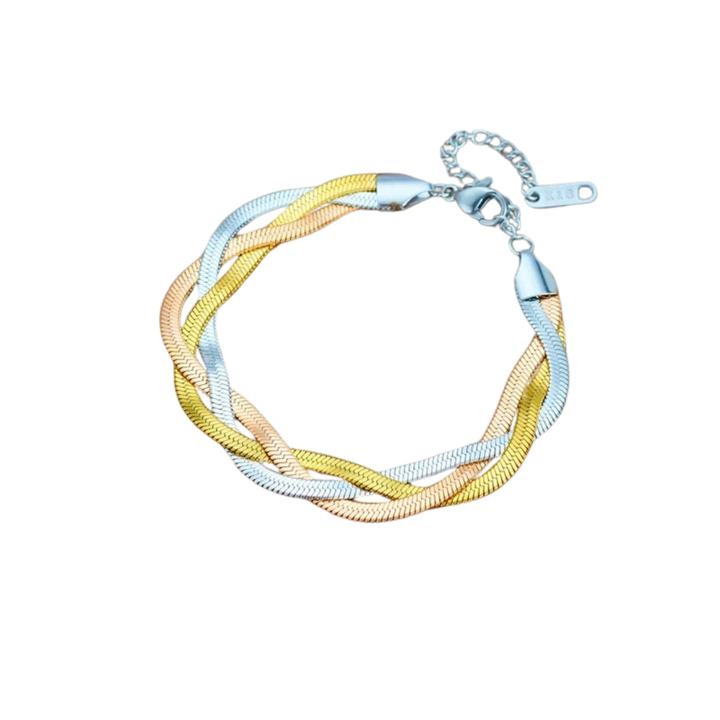 Set met slangenketting en armband in goudkleurig staal