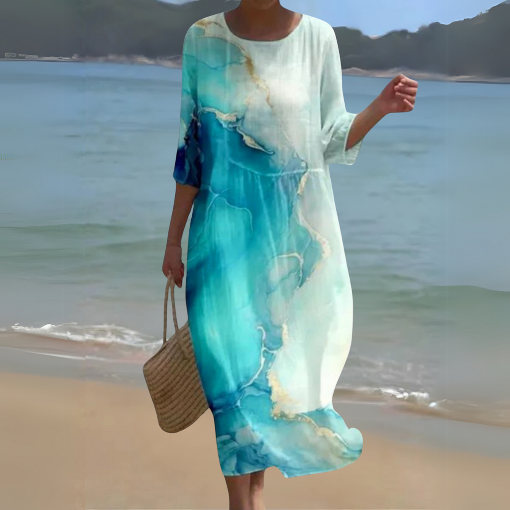 Round Neck Long Sleeve Kaftan Maxi Dress