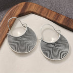 Bohemian Spiral Oxidised Disc Silver-Plated Earrings