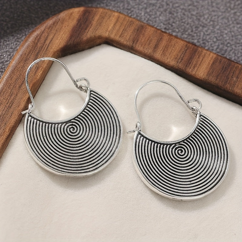 Bohemian Spiral Oxidised Disc Silver-Plated Earrings