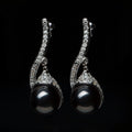 Black Pearl Drop Earrings with Pavé Curve
